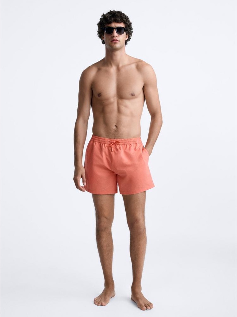 NWOT Zara Men's Coral Seersucker Swim Shorts